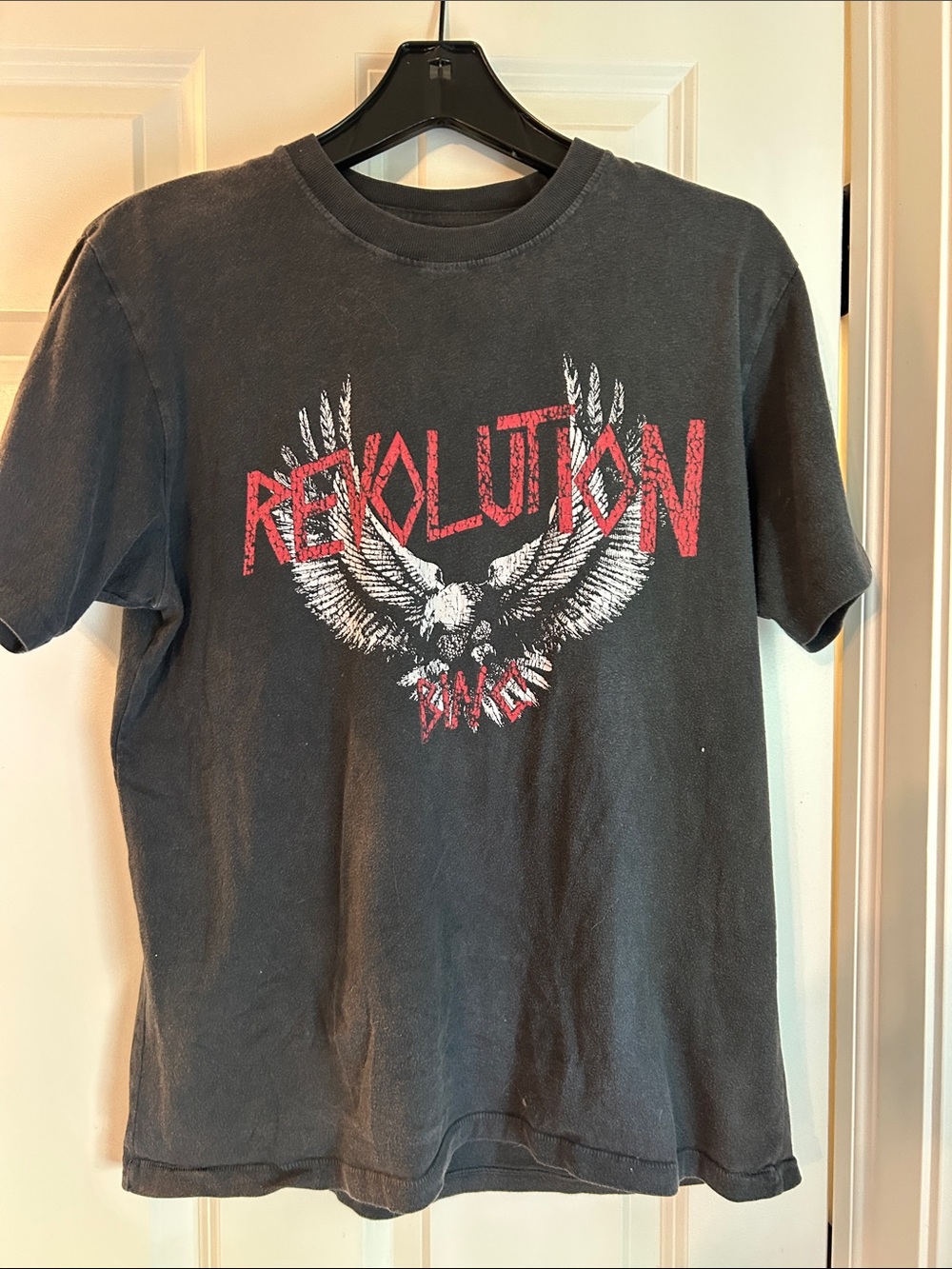 Anine Bing Black Tee with Red 'Revolution' & White Eagle Graphic